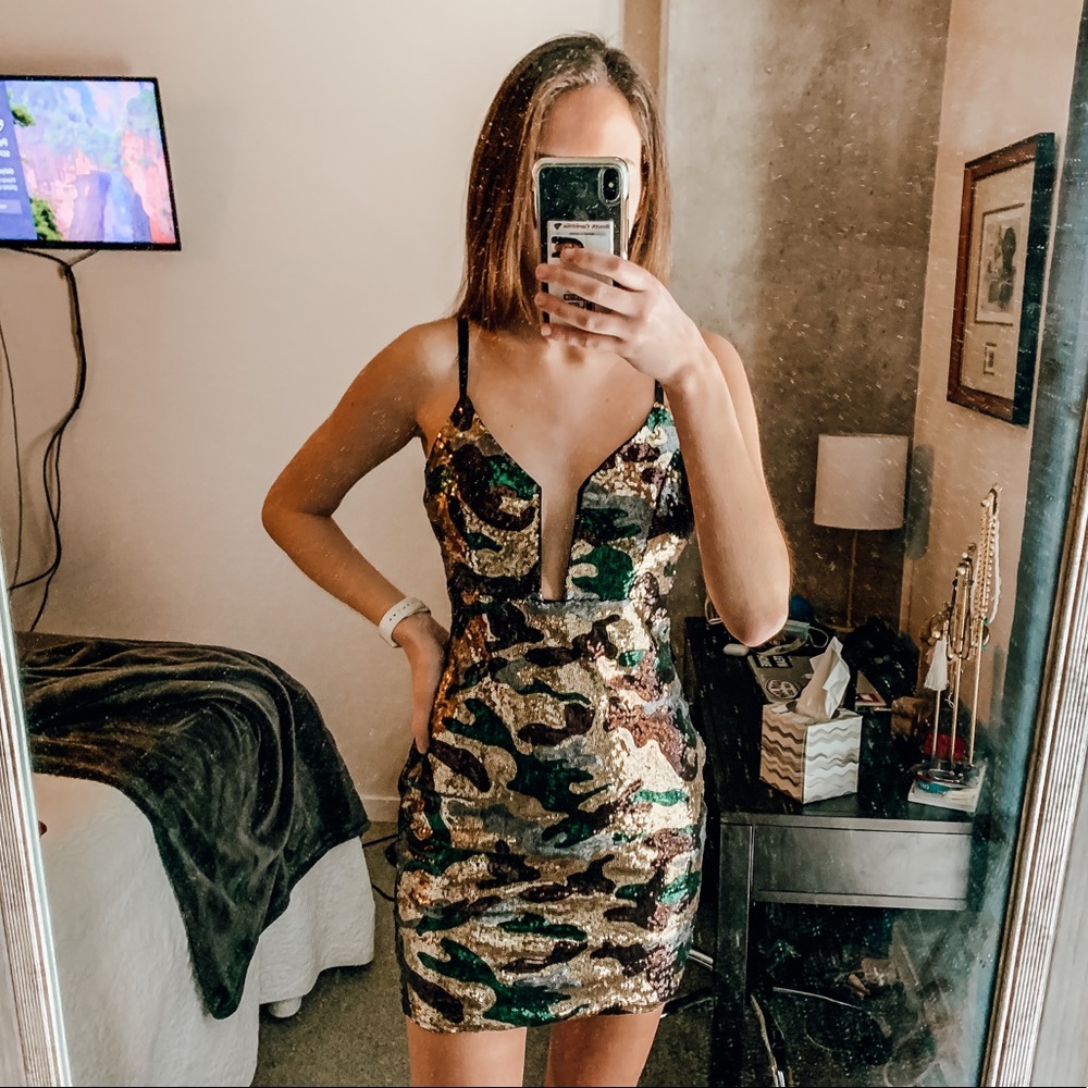 Camouflage Sequins Mini Dress